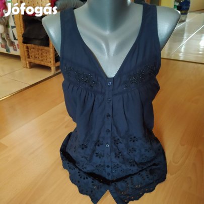 F&F madeirás gyöngyös sötétkék női ing felső 36