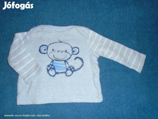 F&F majom mintás kék hosszú ujjú felső 3-6 hó (méret 68)