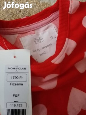 F&F piros szíves vékony polár pizsama 116