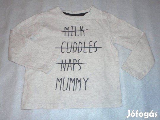 F&F szürke feliratos hosszú ujjú felső 12-18 hó (méret 86)