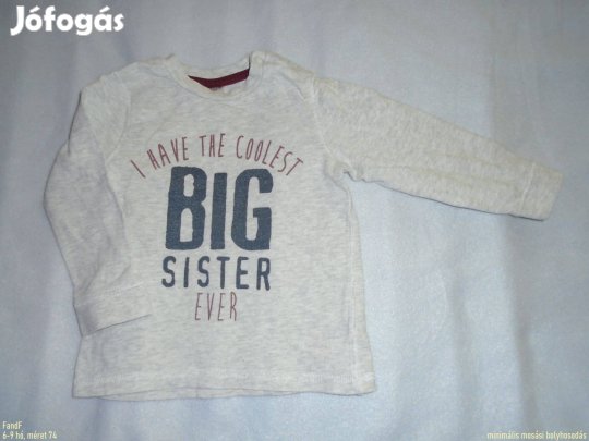 F&F szürke hosszú ujjú felső 6-9 hó (méret 74)