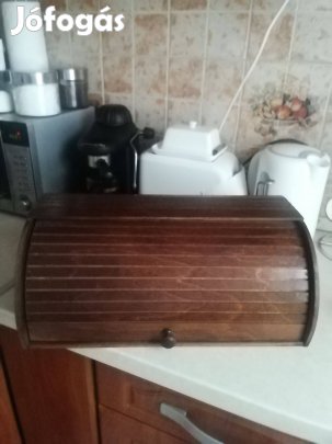 Fa, nagyméretű redőnyös kenyértartó, tároló, rács betéttel