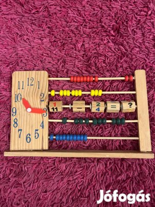 Fa abakusz foglalkoztató tábla, órával, számokkal!
