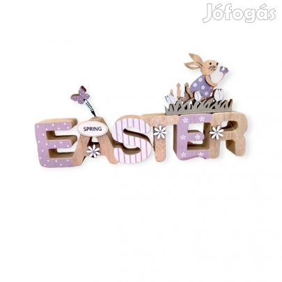 Fa húsvéti nyuszi dekor orgona virágokkal 23x2x12 cm