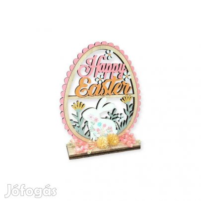 Fa húsvéti tojás nyúl dísz szárított virágokkal Boldog húsvétot 12x2