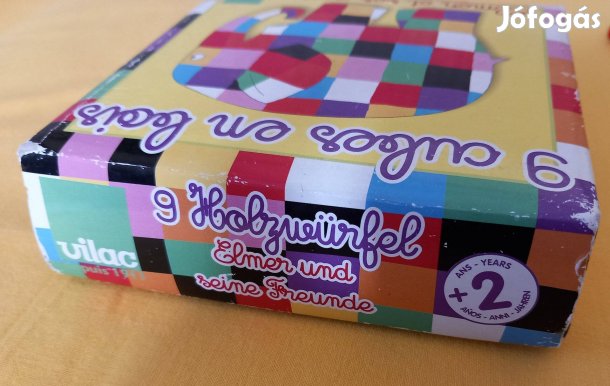 Fa játék, 9 kockából álló kirakó - Elmer a kiselefánt és más állatok