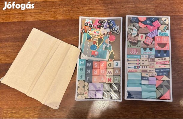 Fa játék építőkocka készlet (város)