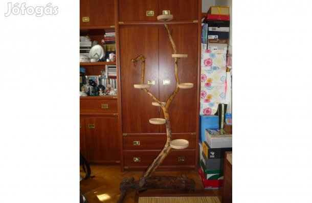 Fa kézműves virágtartó állvány 7 darab kerámia tartóval