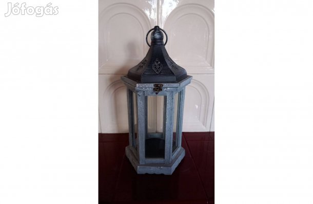 Fa lámpás 6 oldalú szürke 42 x 22 cm - Új