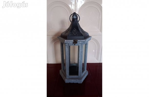 Fa lámpás 6 oldalú szürke 42 x 22 cm - Új