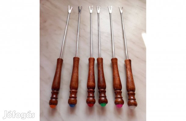 Fa nyelű rozsdamentes villás grill nyárs 25 cm, 6 db - Új