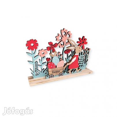 Fa nyúl húsvéti dísz sárgarépával, tojásokkal és virágokkal 20x4x14 cm