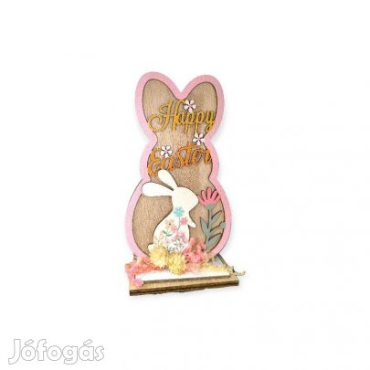 Fa nyúl húsvéti dísz szárított virágokkal Boldog húsvét felirattal 1