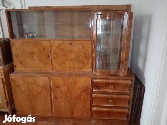 Fa,politúrozott üvegesszekrény,fa politúrozott ágykeret