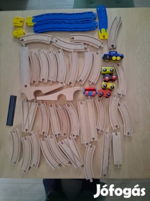 Fa vonat szett fa vasút modell 42 db-os