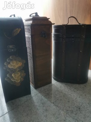 Fából készülz bortartó doboz, fa, új