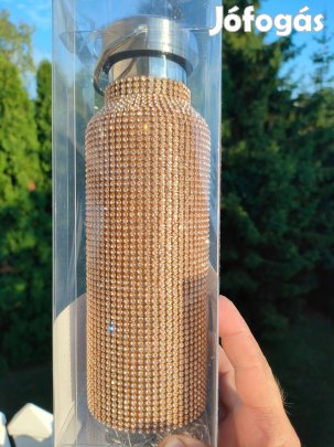 Fackelmann arany strasszkövekkel borított fém kulacs termosz 500 ml új