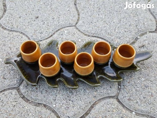 Falevél makkokkal kerámia pohárkészlet dísztárgy