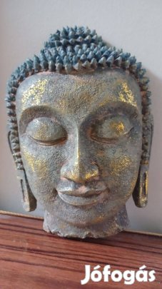 Fali Buddha fej dísz, 20 cm, valami könnyű anyagból, antikolt