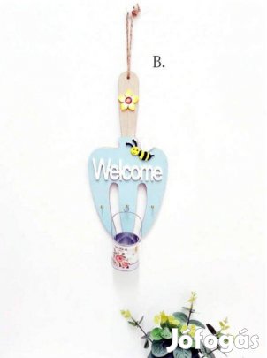 Fali akasztós dekoráció - Welcome fali akasztó, kulcstartó kék