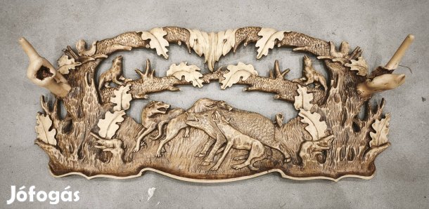 Fali dísz, fából készült,vadász motívumok 