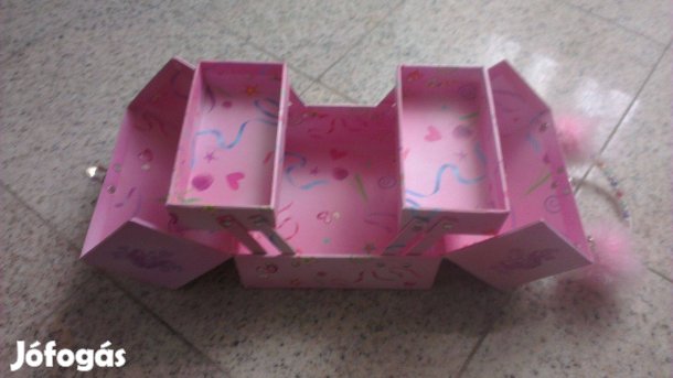 Fali tükör, fiókos doboz és ékszertartó, fából, Hercegnős, rózsaszín