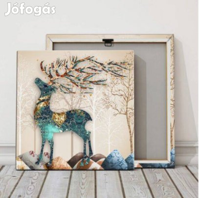 Fali vászonkép kerettel - Szarvas motívum északi stílusban 30x30x1 cm