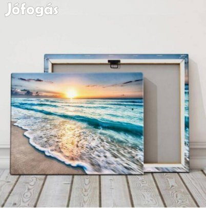 Fali vászonkép kerettel - Tengerpart naplementében 40x30x1 cm