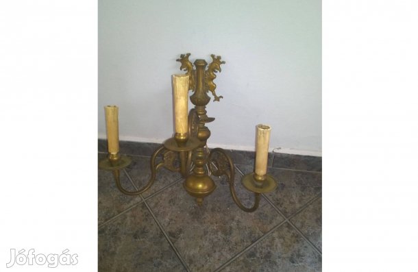 Falikar, sárgarézből, három karos, antik, szép állapotban eladó