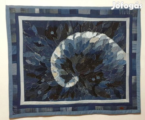 Falikép, falvédő, szőnyeg: nagyméretű, rojtolt farmer patchwork, új új