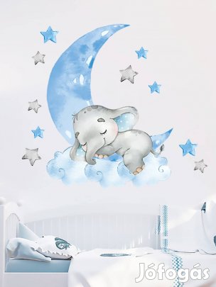 Falmatrica gyerekszobába, Brup Home Decor - Elefánt a holdon, kék