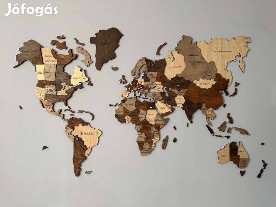 Falra ragasztható 3D fa világtérkép eladó