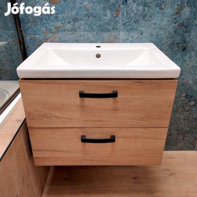 Falra szerelhető fürdőszobai mosdószekrény két fiókkal, tölgy színben
