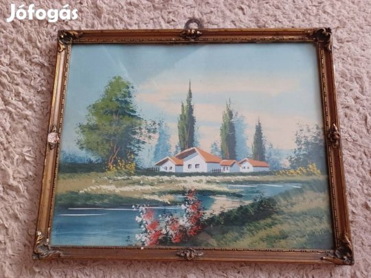 Falusi / tanyasi tájkép keretben (nem mai darab)