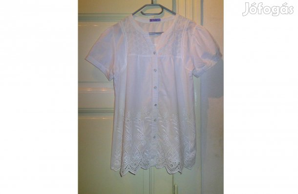 Fan June fehér női bordűrös, madeira felső, blúz ( XL-es )