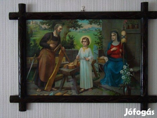 Faragott 100 éves fakeretben szentkép olajnyomat