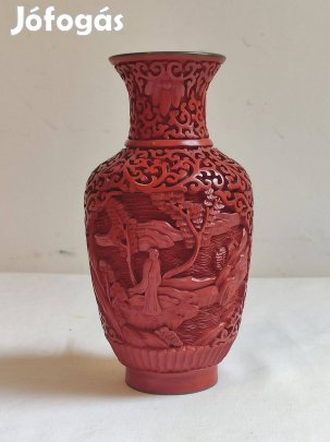 Faragott keleti cinóber váza szép állapotban eladó csak