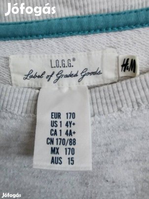 Farkas pulóver, H & M, 170 magasra, M-es, halvány szürke, új