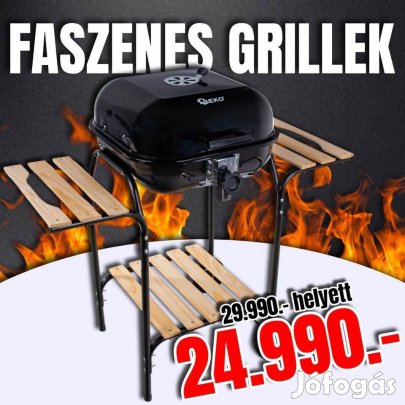 Faszenes grillsütő fedővel és állítható ráccsal 40x40 cm kerti grill