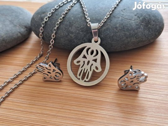 Fatima Keze Amulett Medál Nyaklánc És Fülbevaló Nemesacél Ékszerszett