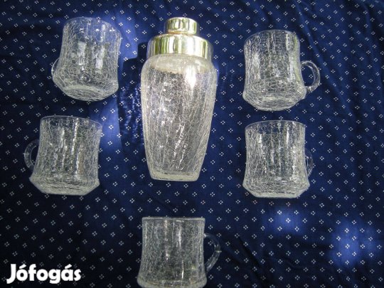Fátyol / kraklé üveg koktél shaker 5 pohárral