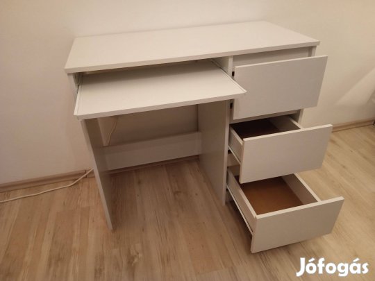 Fehér 3 fiókos számítógépasztal kihúzható billentyűzettartóval eladó