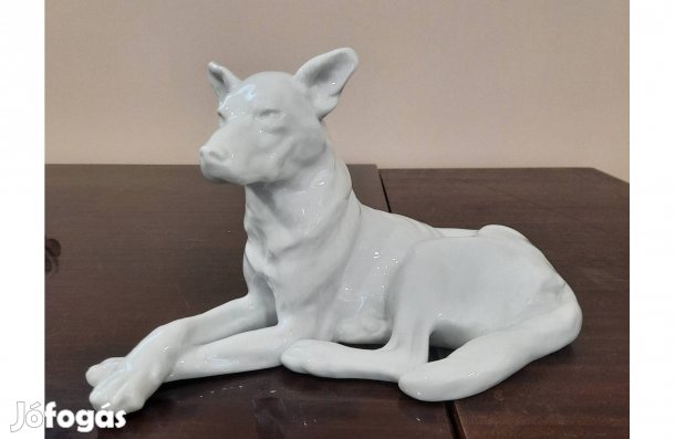 Fehér Herendi porcelán fekvő német juhász kutya figura eladó