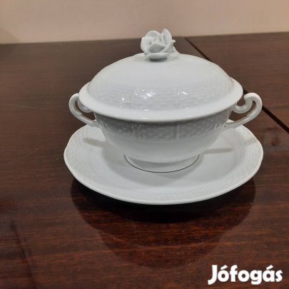 Fehér Herendi porcelán leveses csésze + alj + tető eladó
