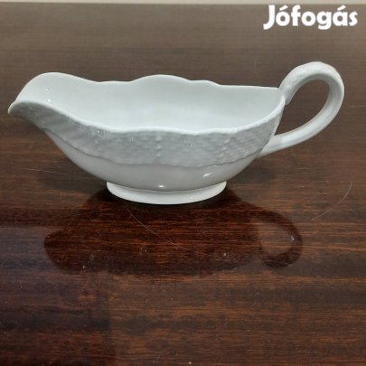 Fehér Herendi porcelán szószos, mártásos kínáló tál, kiöntő