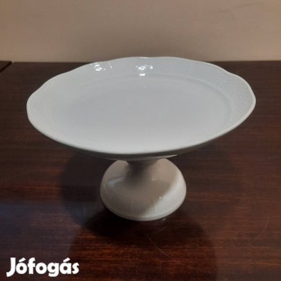 Fehér Herendi porcelán talpas süteményes kínáló tál, tortatál 