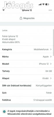Fehér Iphone 12 64 gb