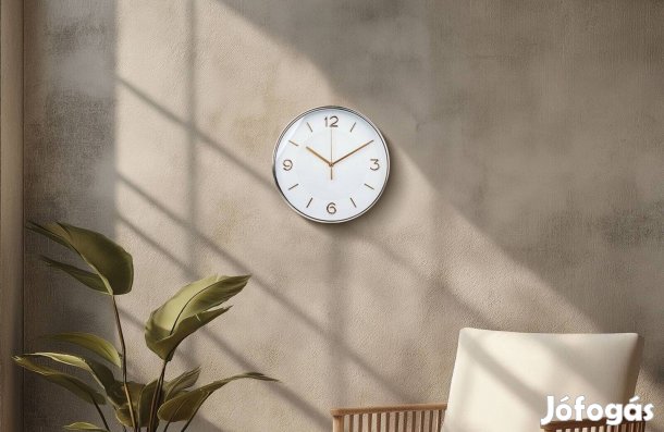 Fehér - Arany Analóg Falióra - 25 cm - műanyag, üveg - 1 x AA