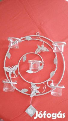 Fehér, fém, fali mécsestartó