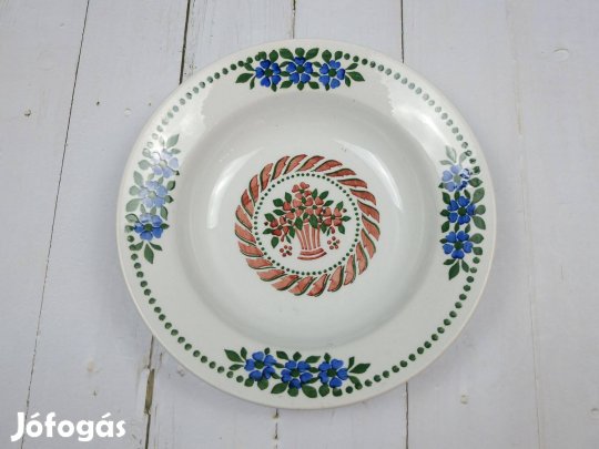 Fehér alapon kék apró virágos fali dísztányér 23cm